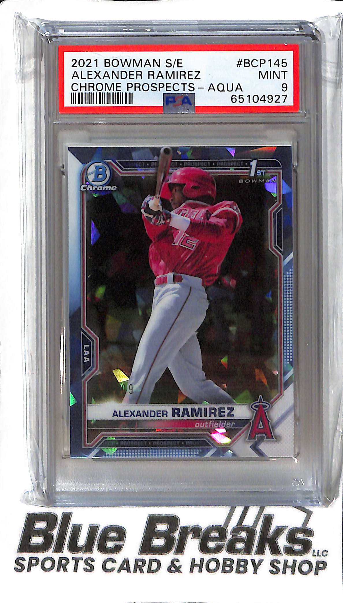 Alexander Ramirez BCP-145 - 2021 Bowman Sapphire - 1st Aqua 26/99 - PSA 9 - Baseball - Angels