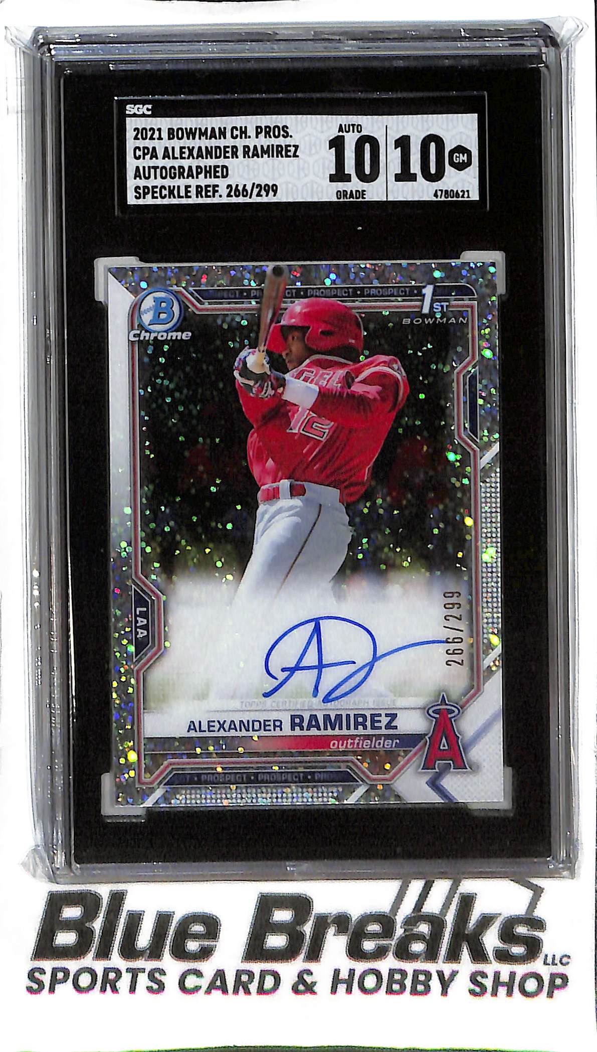 Alexander Ramirez CPA-ARA - 2021 Bowman Chrome - 1st Auto Speckle 266/299 - SGC 10 AUTO 10 - Baseball - Angels
