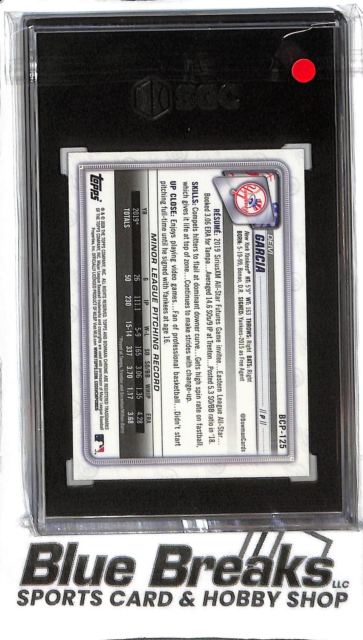 Deivi Garcia BCP-125 - 2020 Bowman Chrome Mega - SGC 9 - Baseball - Yankees