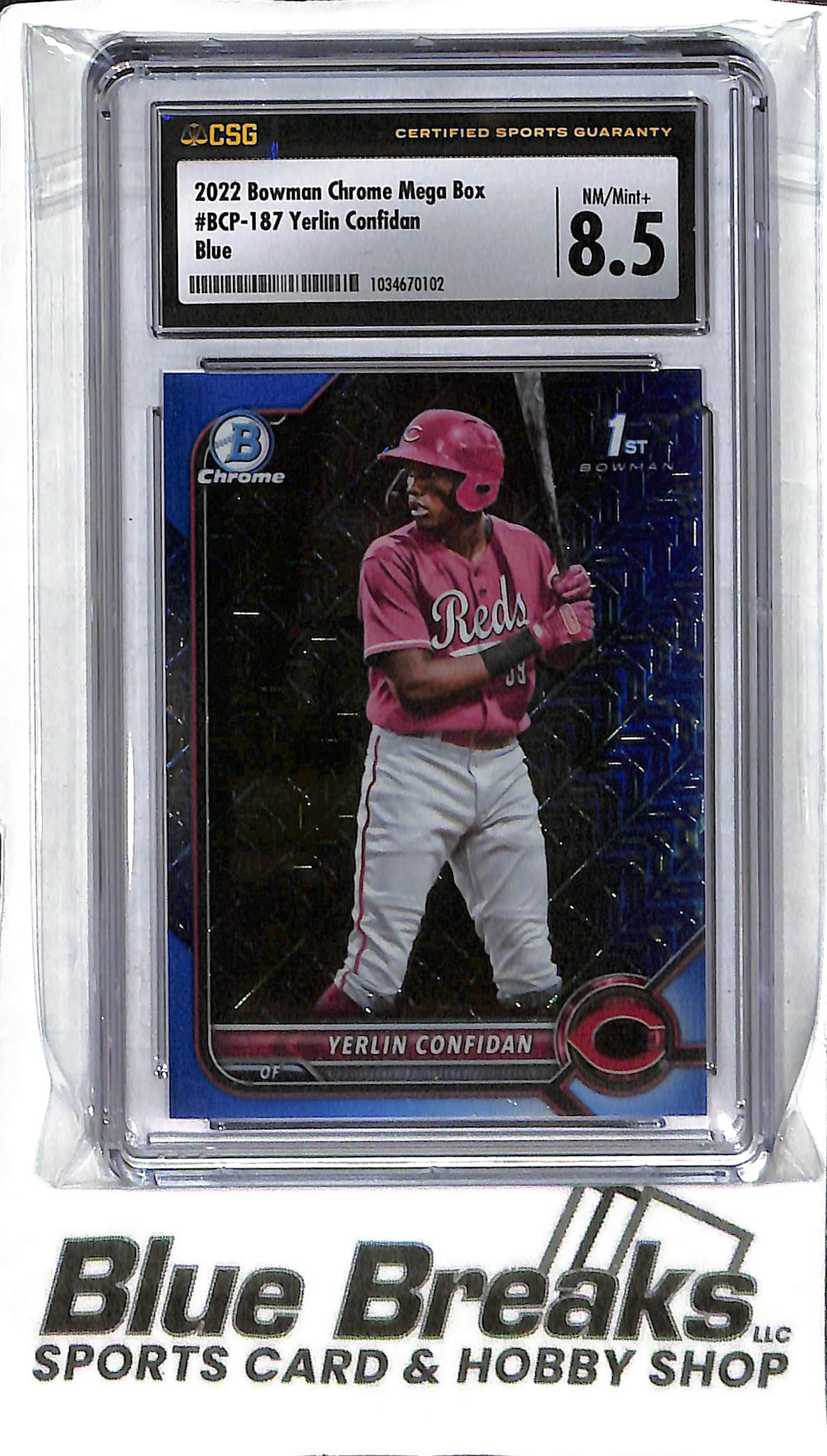 Yerlin Confidan BCP-187 - 2022 Bowman Chrome Mega - 1st Bowman Blue 111/150 - CSG 8.5 - Baseball - Reds