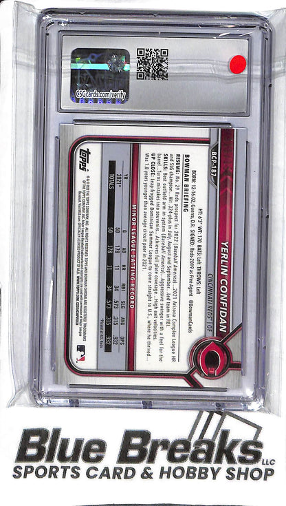 Yerlin Confidan BCP-187 - 2022 Bowman Chrome Mega - 1st Bowman Blue 111/150 - CSG 8.5 - Baseball - Reds