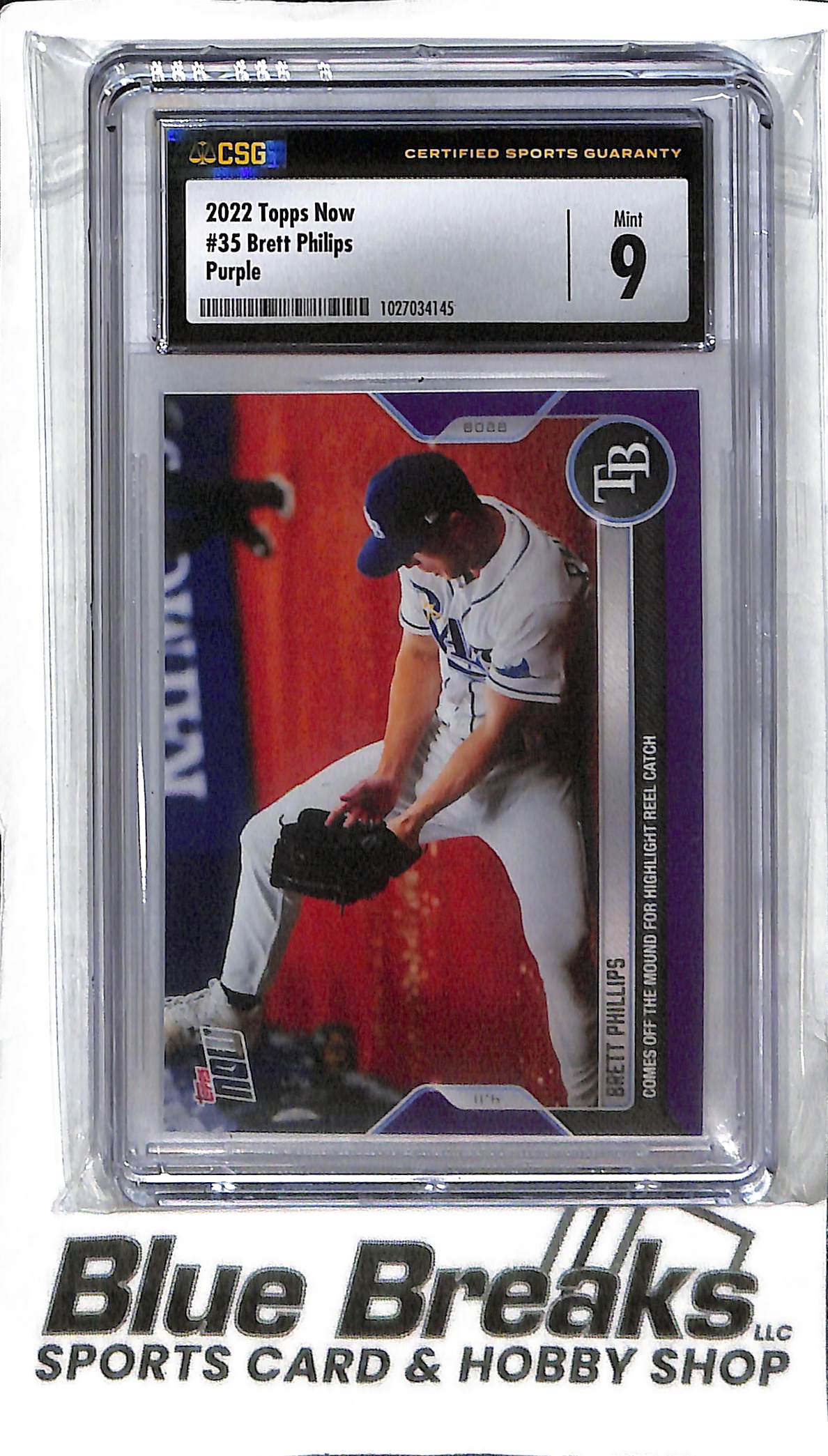 Brett Phillips #35 - 2022 Topps Now - Purple 25/25 - CSG 9 - Baseball - Rays