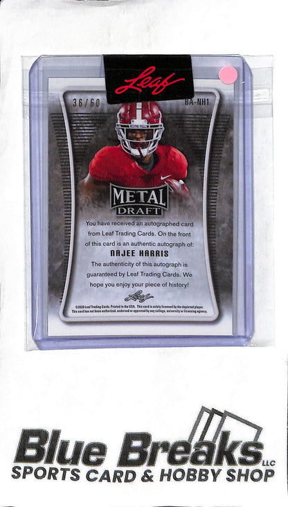 Najee Harris BA-NH1 - 2020 Leaf Metal - RC Auto 36/60 - Football - Alabama - Steelers - Chargers