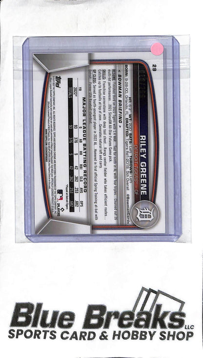 Riley Greene 29 - 2023 Bowman Chrome - Fushia 019/299 - RC - Baseball - Tigers