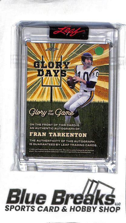 Fran Tarkenton GD-FT1 - 2025 Leaf Glory of the Game - 1/1 One of One Auto - Football - Vikings