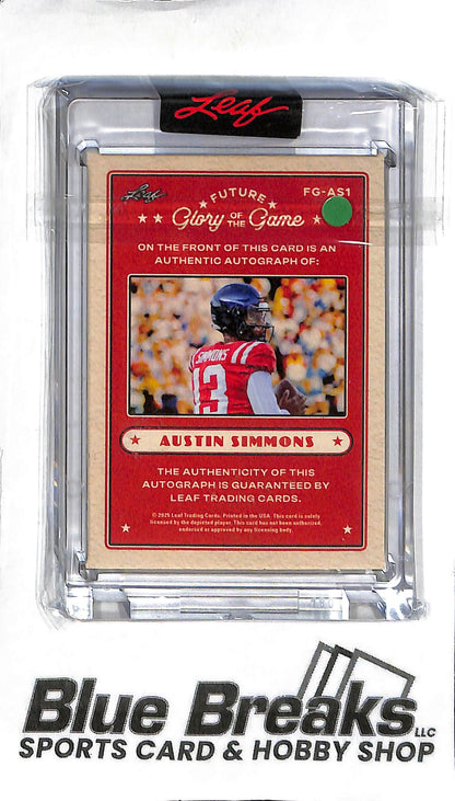 Austin Simmons FG-AS1 - 2024 Leaf Glory of the Game - 1/1 One of One Auto - Prospect - College Football