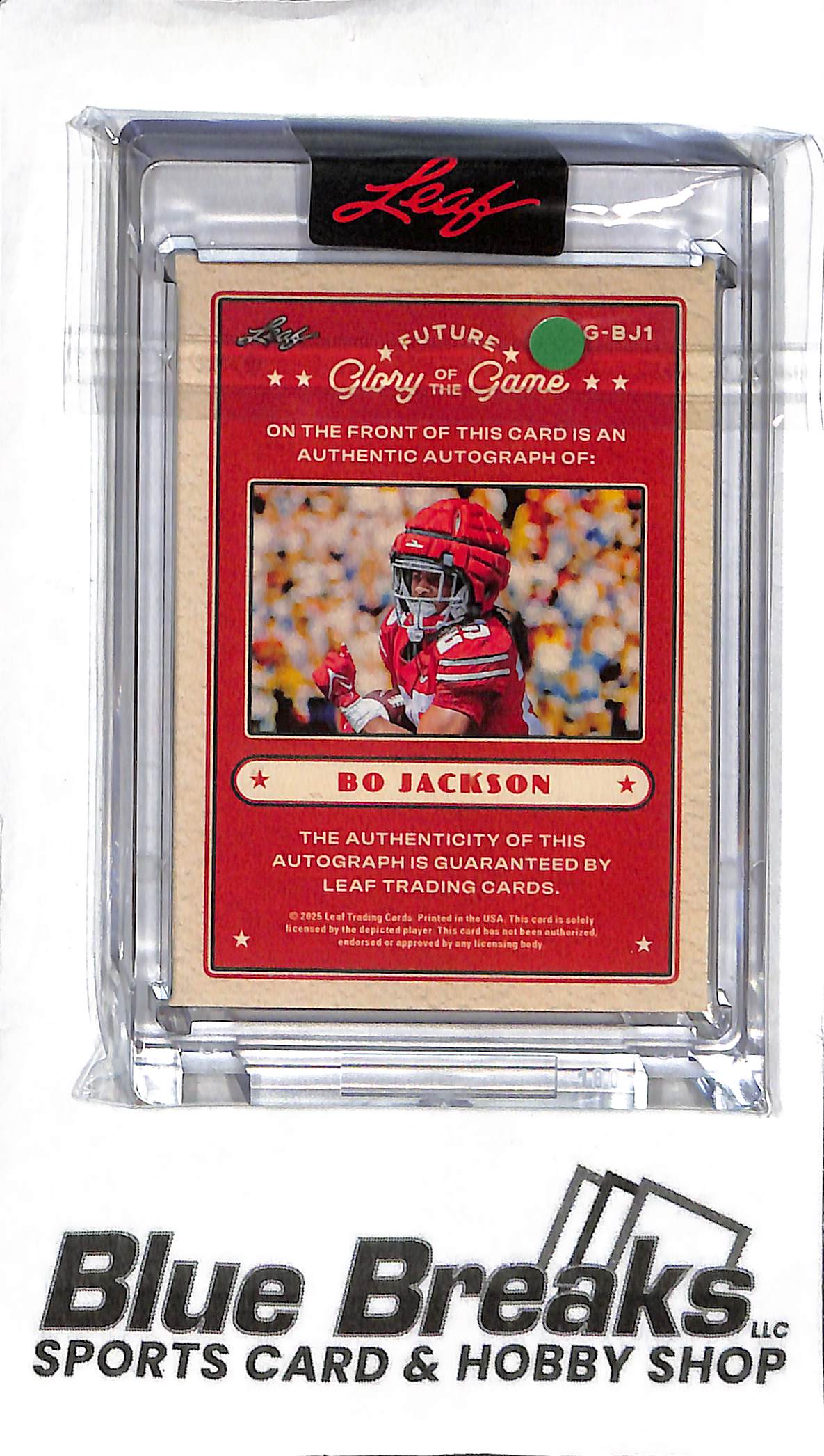 Bo Jackson FG-BJ1 - 2025 Leaf Glory of the Game - Auto 91/99 - College Football
