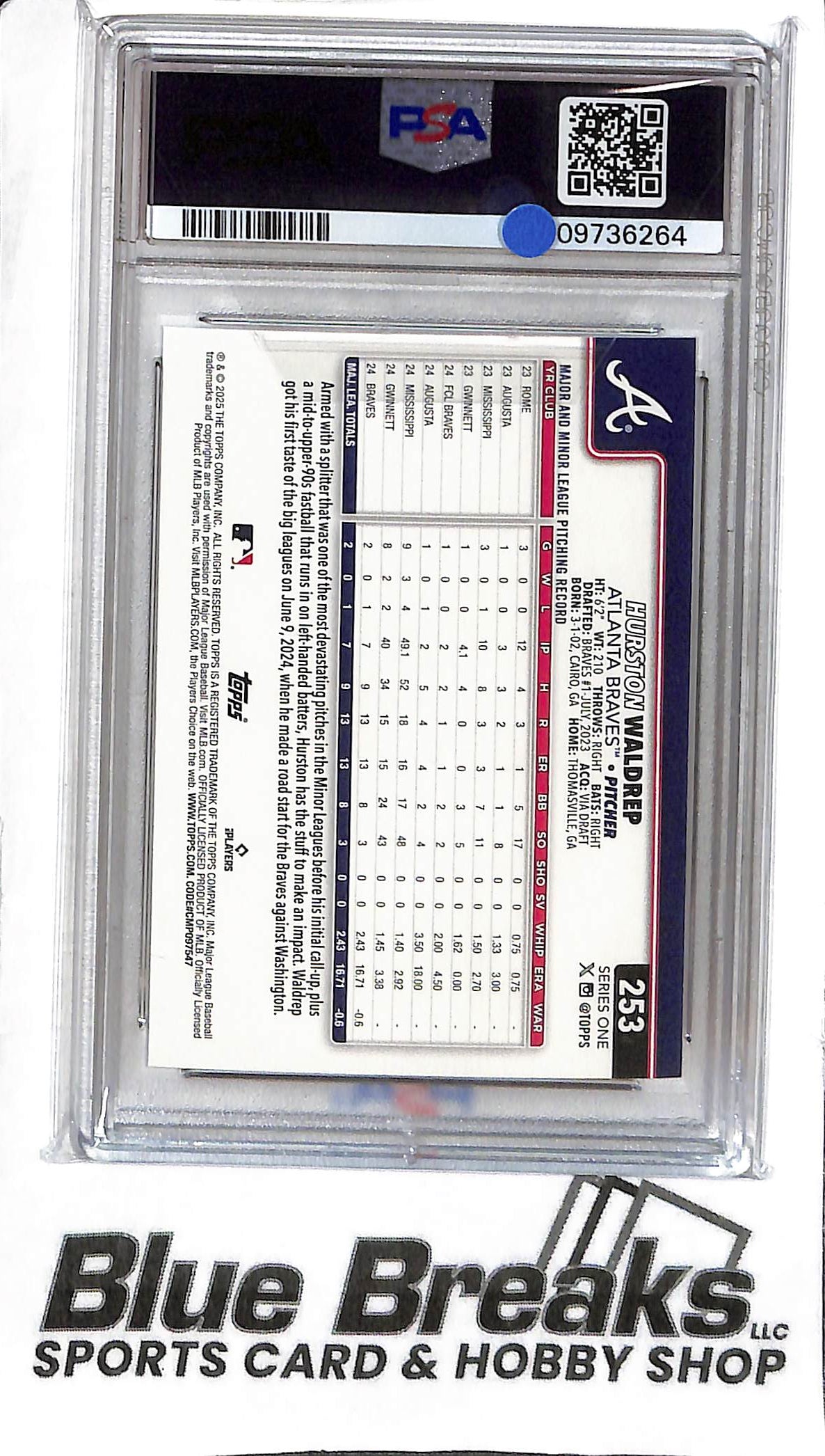 Hurston Waldrep #253 - 2025 Topps - RC - Spring Training - PSA 10 - Baseball - Braves