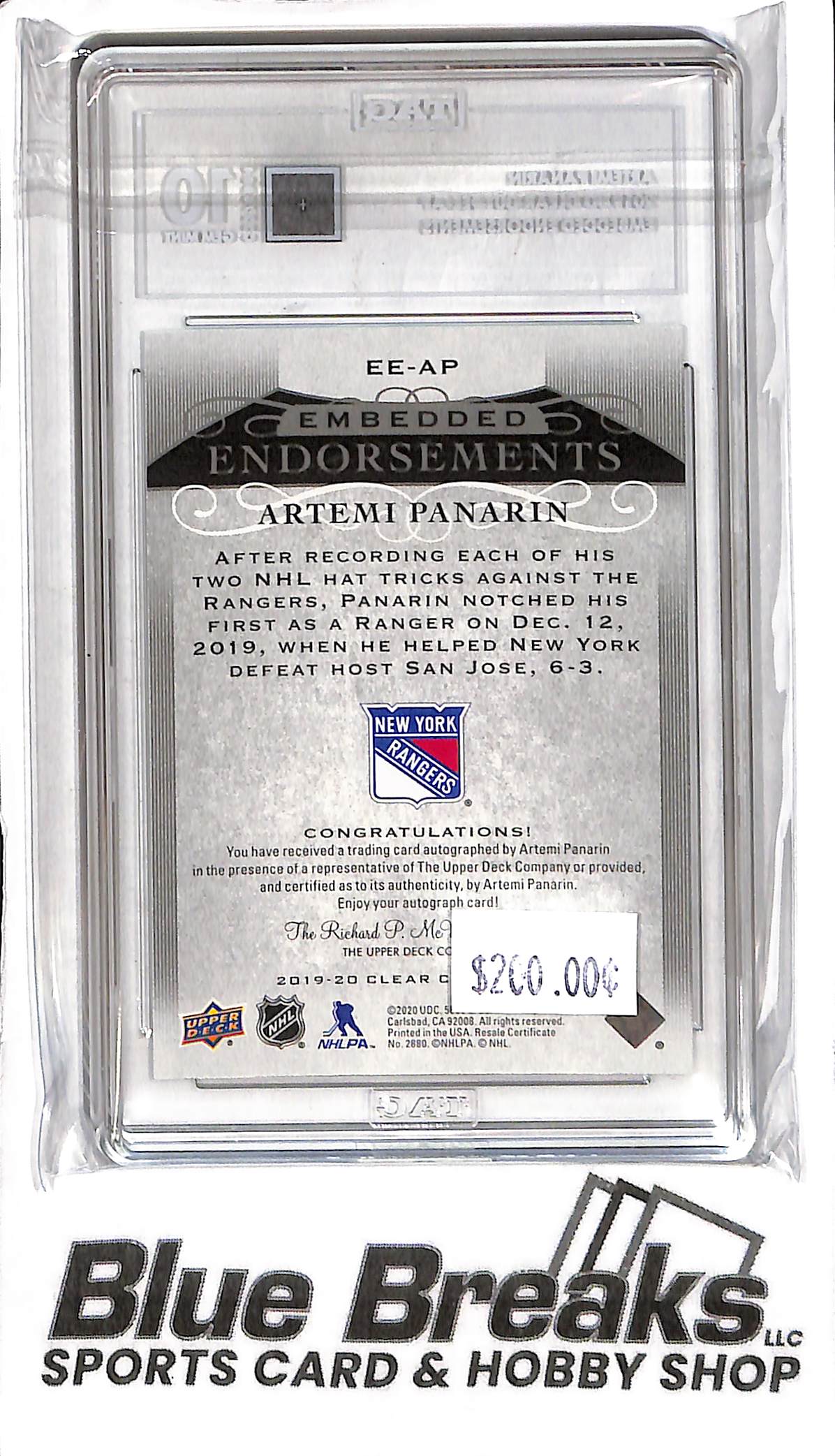 Artemi Panarin EE-AP - 2019 Upper Deck Clear Cut - Autograph 53/99 - TAG 10 - Hockey - Rangers