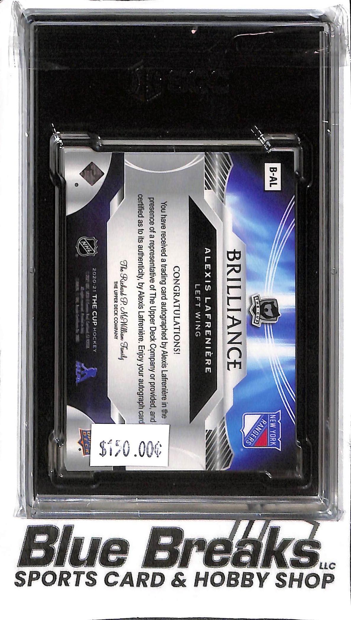 Alexis Lafreniere B-AL - 2020-21 Upper Deck The Cup - Relic Auto - SGC 8 Auto 10 - Hockey - Rangers