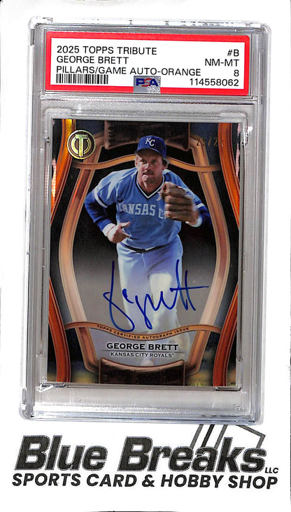 2025 Topps Tribute - Pillars of the Game - orange - George Brett - auto - 25/25 - #PTGA-B - PSA 8 - baseball - Royals