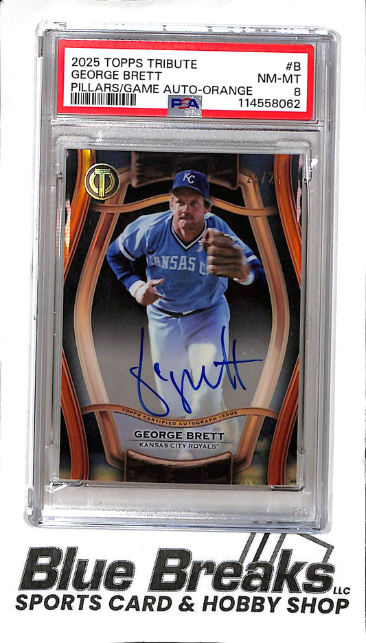 2025 Topps Tribute - Pillars of the Game - orange - George Brett - auto - 25/25 - #PTGA-B - PSA 8 - baseball - Royals