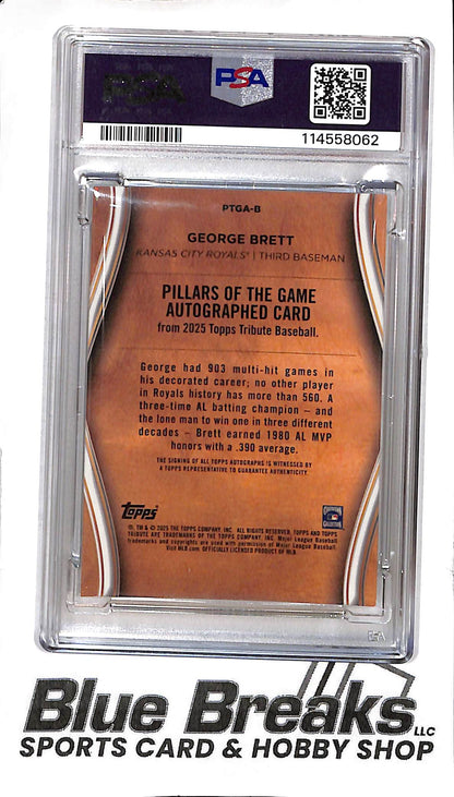 2025 Topps Tribute - Pillars of the Game - orange - George Brett - auto - 25/25 - #PTGA-B - PSA 8 - baseball - Royals
