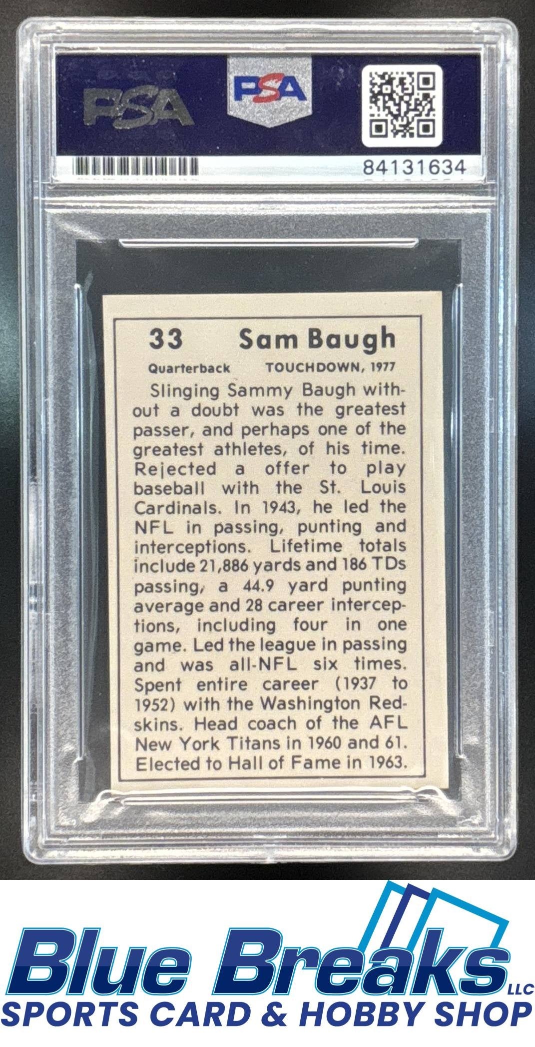 Trading Card Sammy Baugh #33 PSA/DNA Certified Authentic Auto