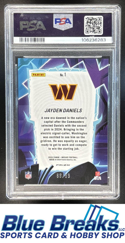 2024 Panini Mosaic Jayden Daniels #1 Storm Blue 69/99 RC PSA 10 Football Commanders