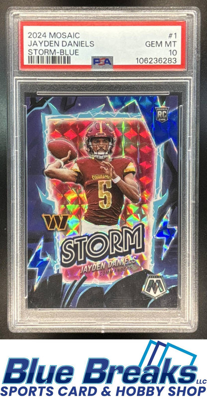 2024 Panini Mosaic Jayden Daniels #1 Storm Blue 69/99 RC PSA 10 Football Commanders