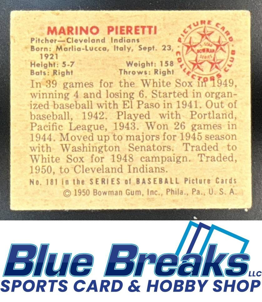 1950 Bowman Marino Pieretti #181 Indians