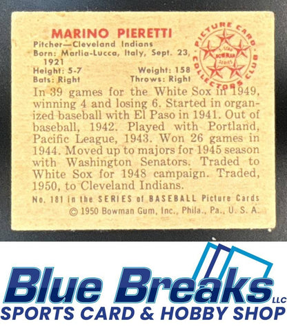 1950 Bowman Marino Pieretti #181 Indians
