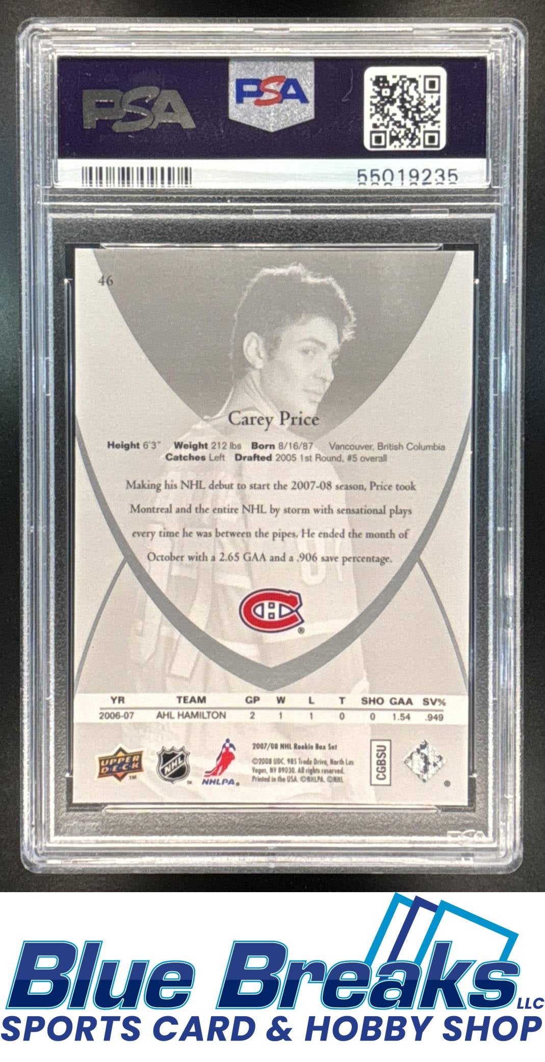 2007 Upper Deck RC Class Box Set Carey Price #46 PSA 10