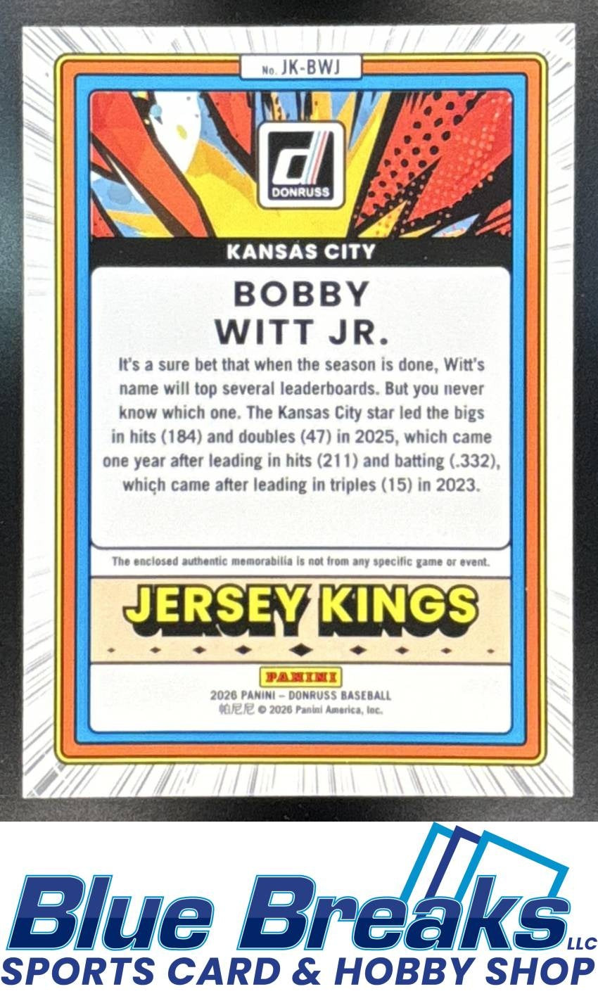 2026 Panini Donruss Bobby Witt Jr. #JK-BWJ Jersey Kings Orange Ice Relic
