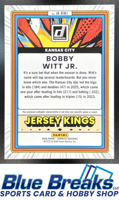 2026 Panini Donruss Bobby Witt Jr. #JK-BWJ Jersey Kings Orange Ice Relic