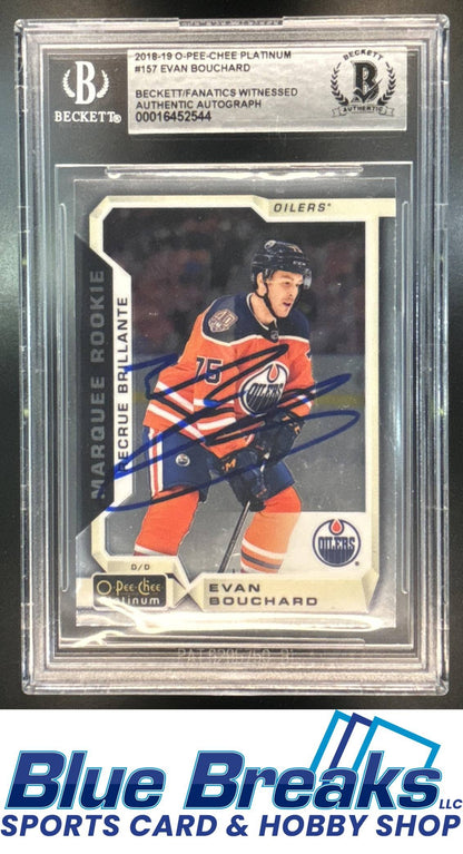 2018-19 O-Pee-Chee Platinum Evan Bouchard #157 Beckett Authentic Auto Oilers