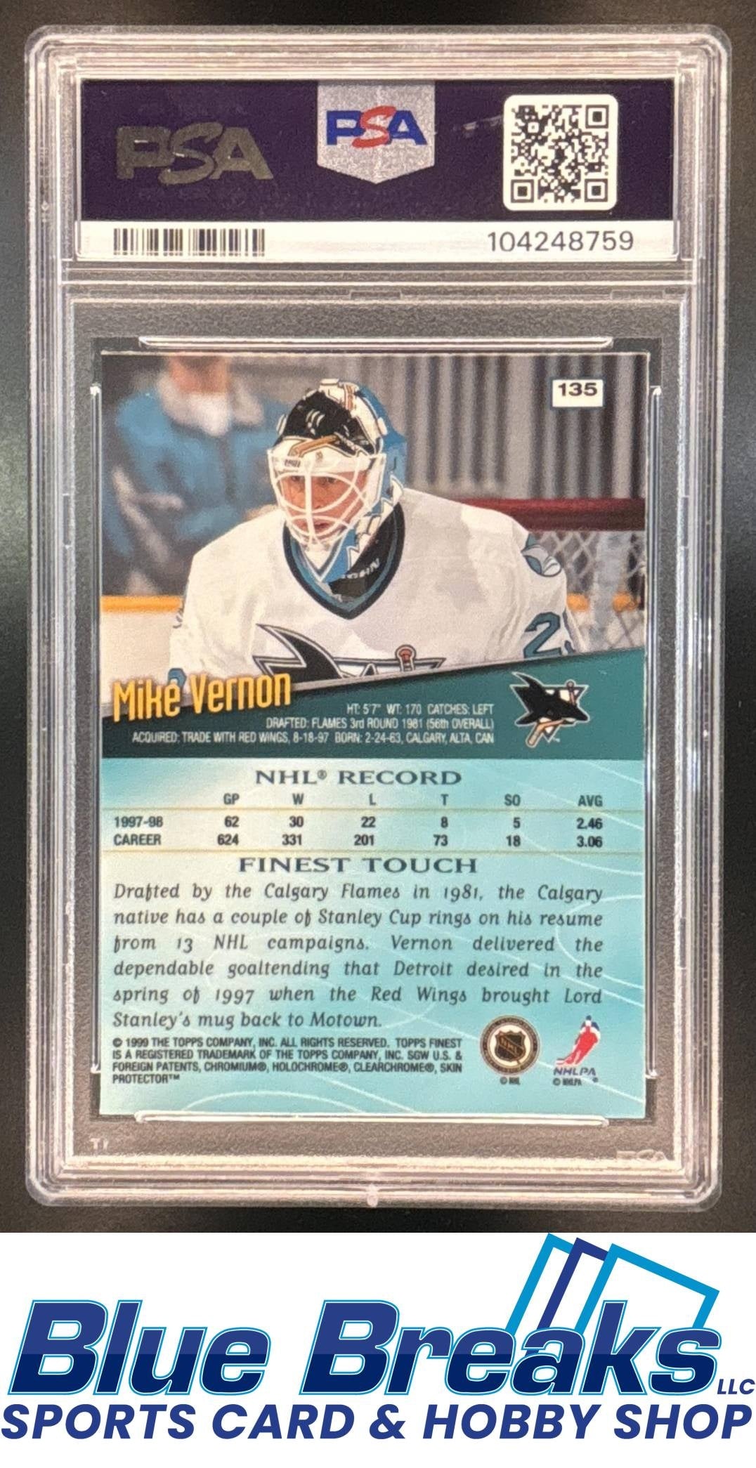 1998-99 Topps Finest Mike Vernon #135 PSA 10 San Jose Sharks