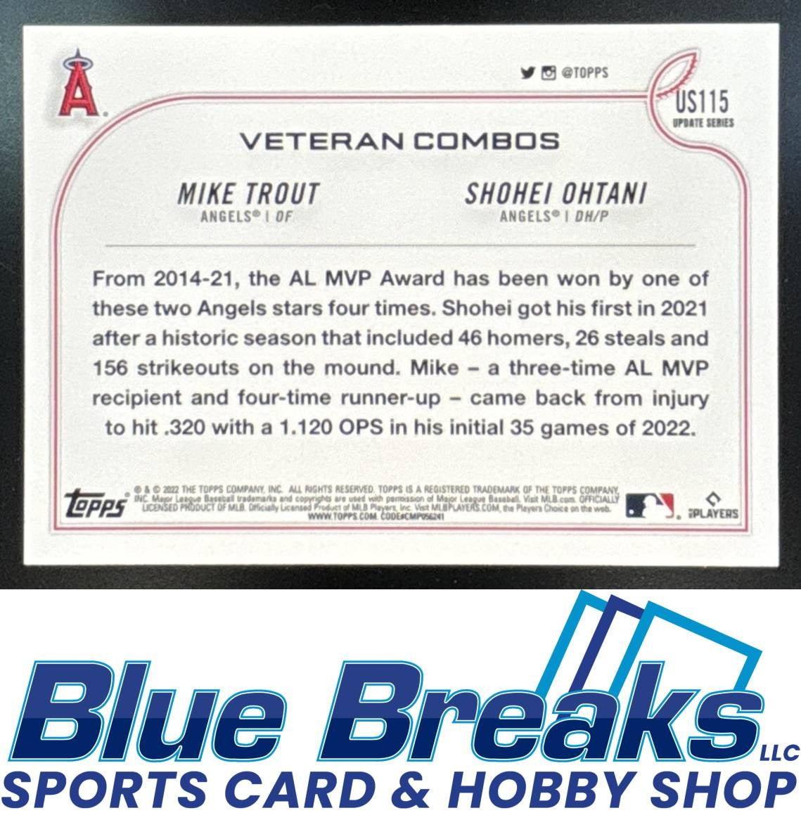 2022 Topps Update MVP Caliber Mike Trout Shohei Ohtani #US115
