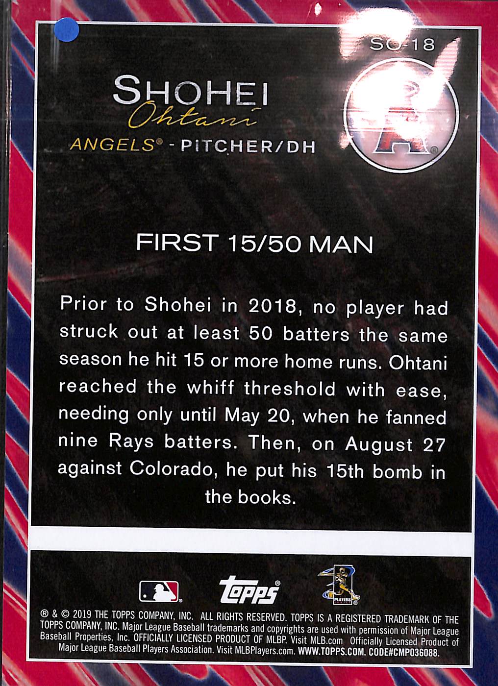 Shohei Ohtani SO-18 - 2019 Topps - Oversized 03/49 - First 15/50 Man - Baseball - Angels