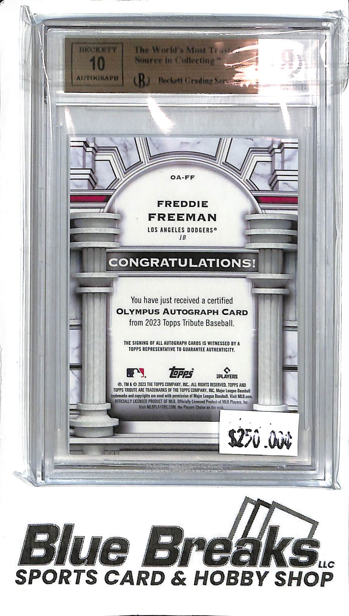 Freddie Freeman OA-FF - 2023 Topps Tribute - Auto 018/100 - BGS 9.5 - Baseball - Dodgers