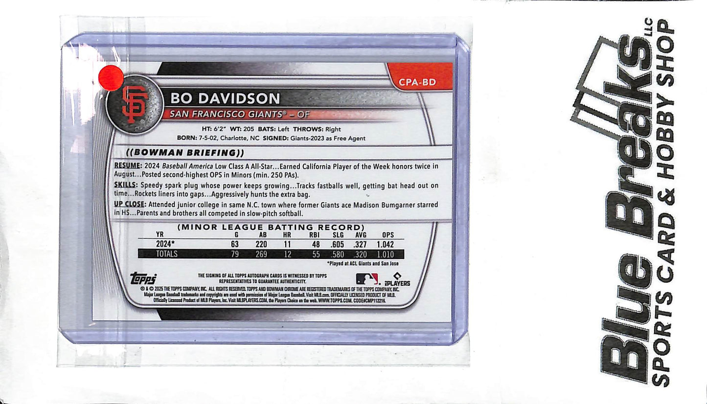 Bo Davidson CPA-BD - 2025 Bowman Chrome - 1st Bowman Auto - Baseball - Giants