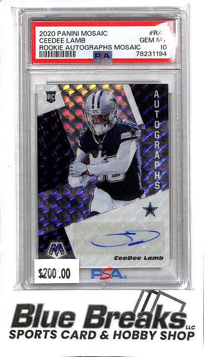 Ceedee Lamb RA-7 - 2020 Panini Mosaic - Rookie Auto - PSA 10 - Football - Cowboys