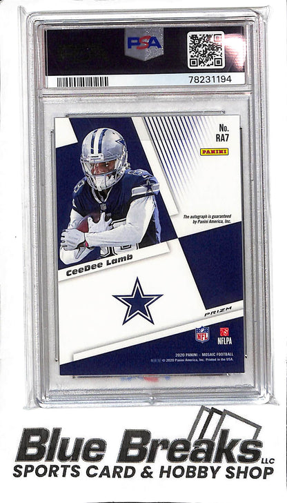 Ceedee Lamb RA-7 - 2020 Panini Mosaic - Rookie Auto - PSA 10 - Football - Cowboys