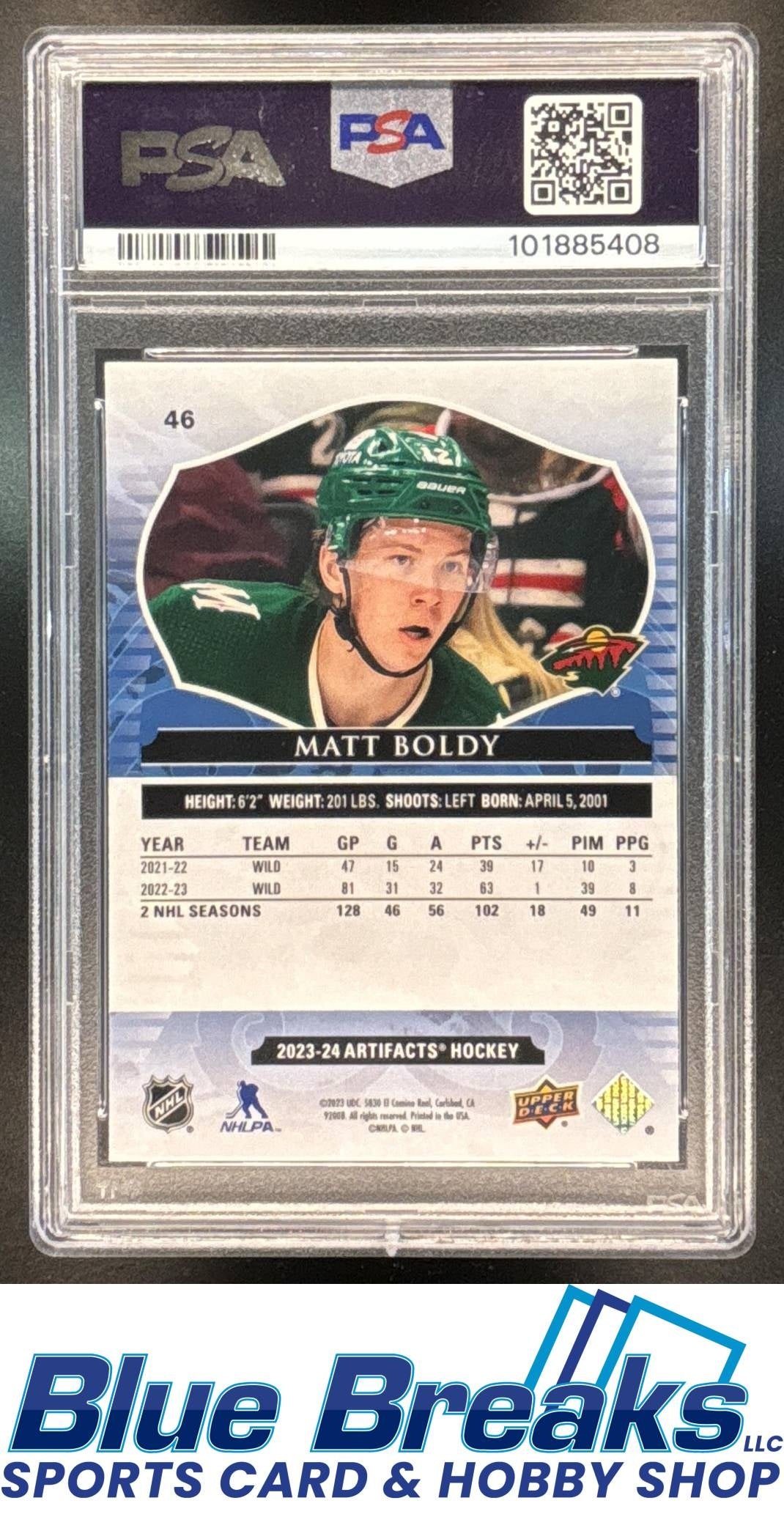 2023-24 Upper Deck Artifacts Matt Boldy [RC] #46 PSA AUTH Minnesota Wild