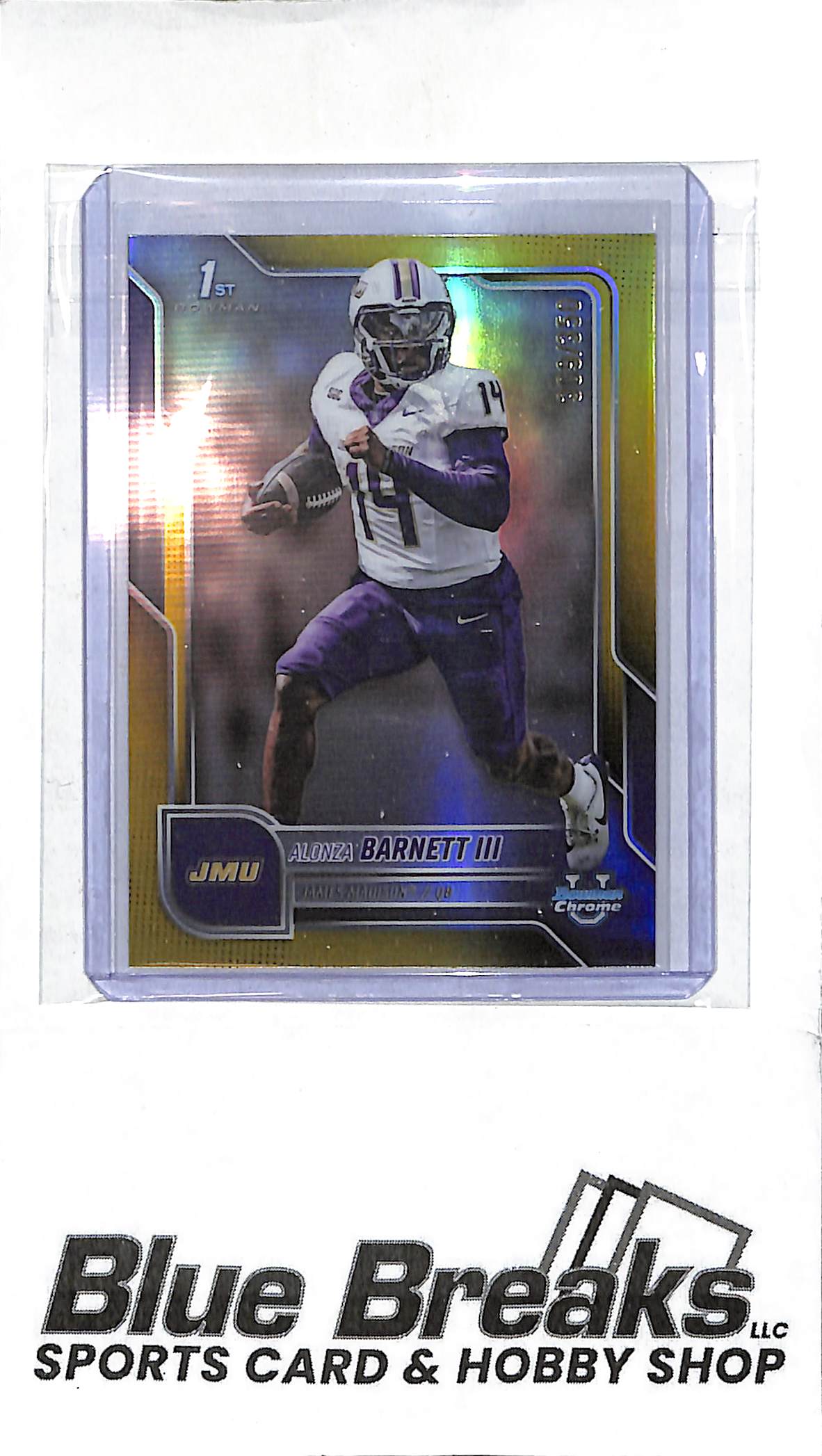 2025 Bowman University Chrome - 1st Bowman - yellow refractor - Alonza Barnett III - 309/350 - football - James Madison