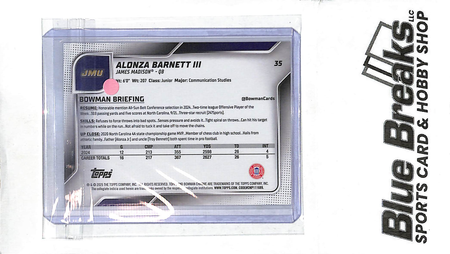2025 Bowman University Chrome - 1st Bowman - yellow refractor - Alonza Barnett III - 309/350 - football - James Madison