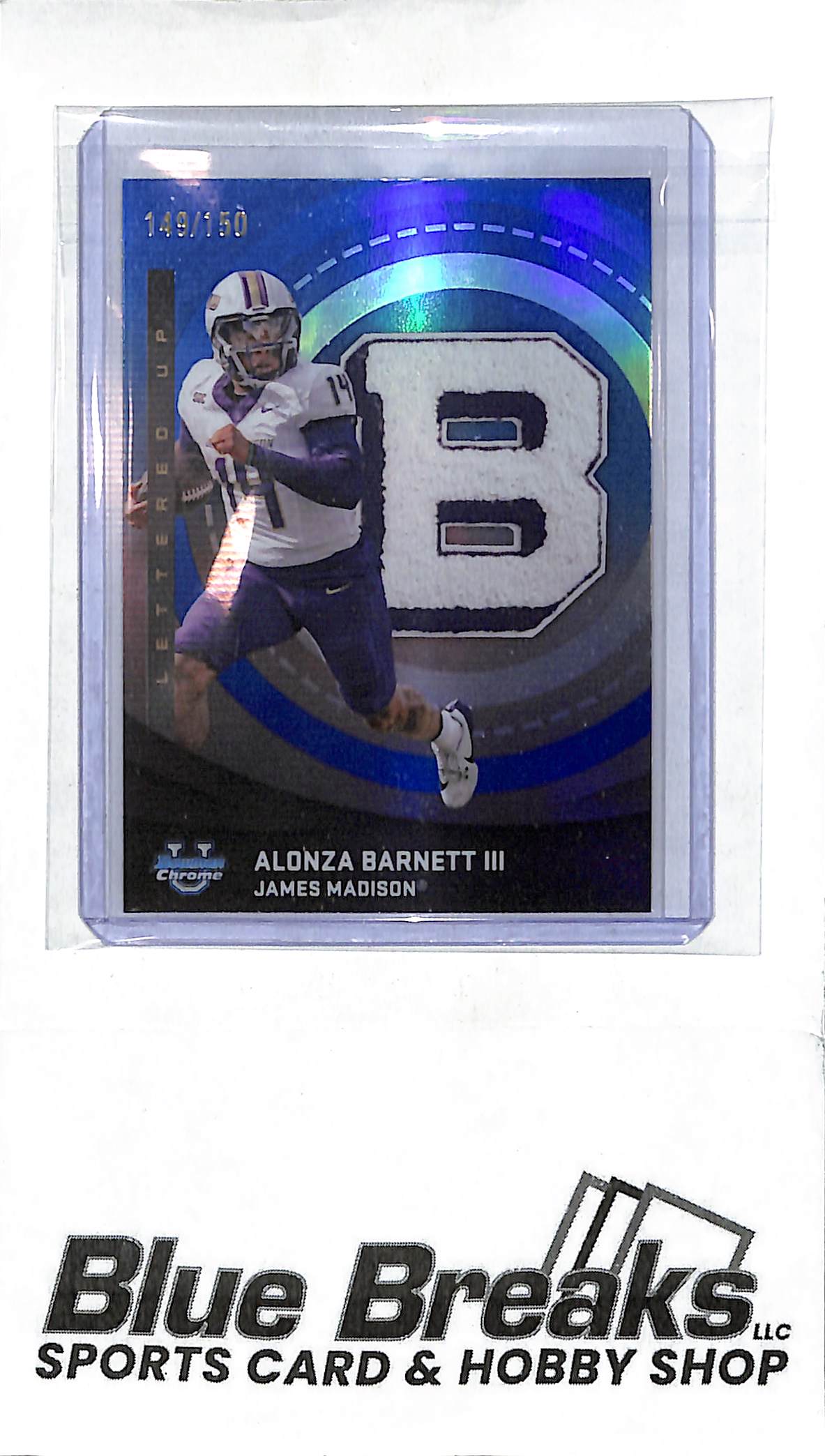 2025 Bowman University Chrome - Lettered Up - blue - Alonza Barnett III - 149/150 - football - James Madison