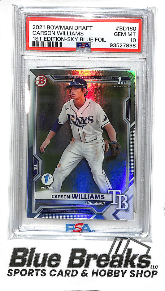 2021 Bowman Draft - 1st Bowman - 1st Edition - Sky Blue Foil - Carson Williams - #BD-180 - PSA 10 - baseball - Rays