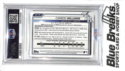 2021 Bowman Draft - 1st Bowman - 1st Edition - Sky Blue Foil - Carson Williams - #BD-180 - PSA 10 - baseball - Rays