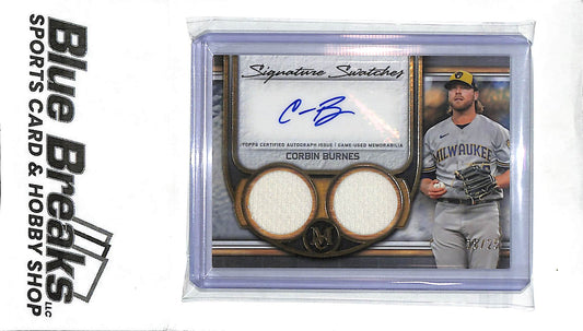 2023 Topps Museum Collection - Signature Swatches Dual Relic - Corbin Burns - 18/25 - #SWDRA-CB - baseball - Brewers