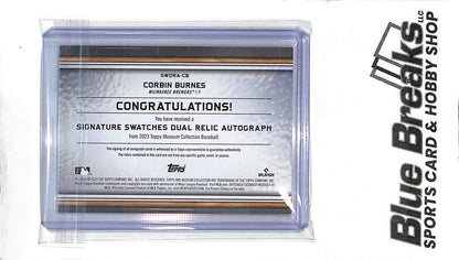 2023 Topps Museum Collection - Signature Swatches Dual Relic - Corbin Burns - 18/25 - #SWDRA-CB - baseball - Brewers