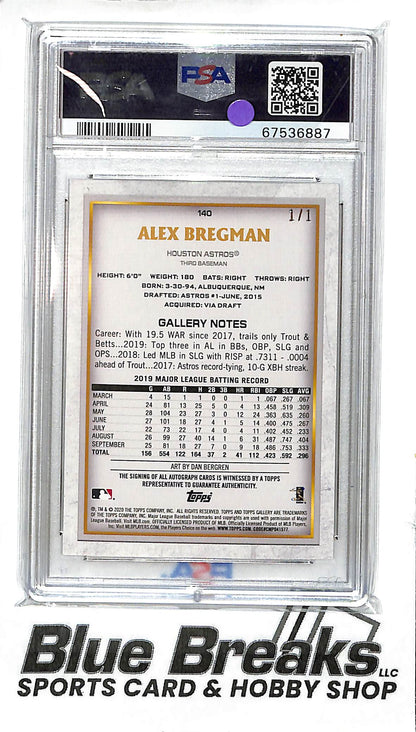 2020 Topps Gallery - red - Alex Bregman - auto - 1/1 - #140 - PSA 9 - baseball - Astros