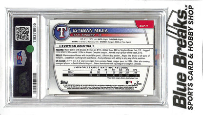 2025 Bowman Chrome - 1st Bowman - Prospect - yellow refractor - Esteban Mejia - 34/75 - #BCP-9 - PSA 10 - baseball - Rangers