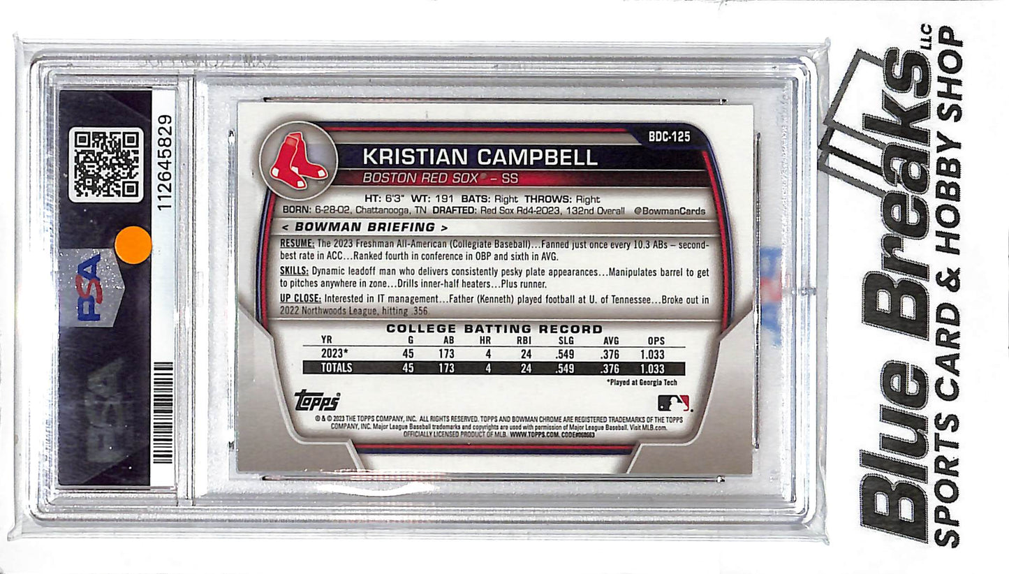 2023 Bowman Chrome - 1st Bowman - Draft - Kristian Campbell - #BDC-125 - PSA 10 - baseball - Red Sox