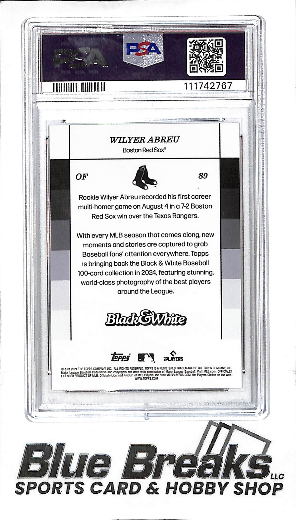 2024 Topps Black & White - Purple - Wilyer Abreu - 11/25 - RC - #89 - PSA 10 - baseball - Red Sox