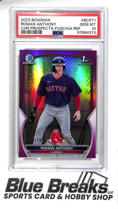 2023 Bowman Chrome - 1st Bowman - Prospect - fuchsia refractor - Roman Anthony - 093/199 - #BCP-71 - PSA 10 - baseball - Red Sox