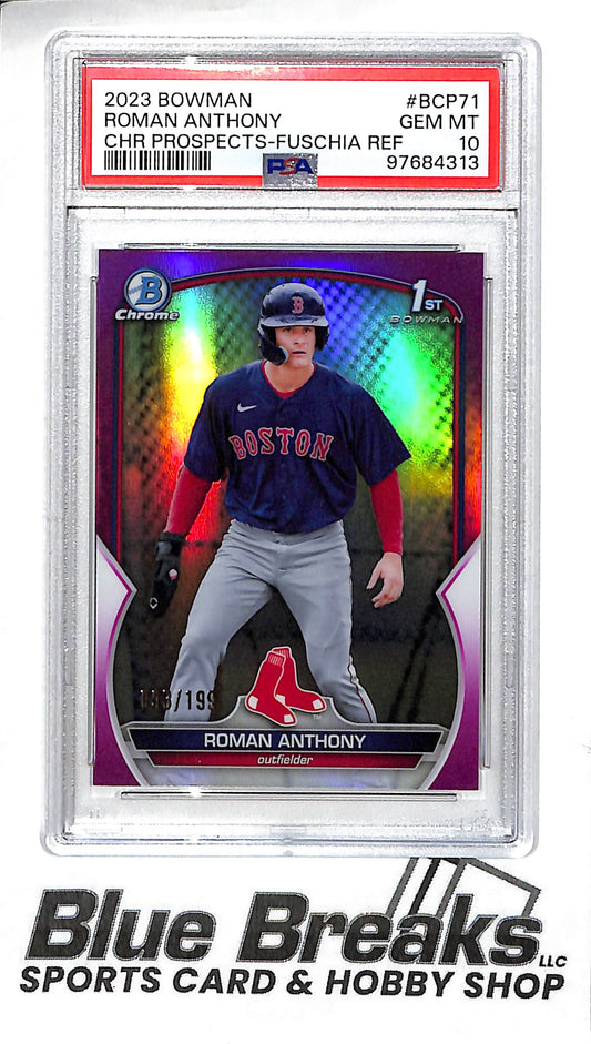 2023 Bowman Chrome - 1st Bowman - Prospect - fuchsia refractor - Roman Anthony - 093/199 - #BCP-71 - PSA 10 - baseball - Red Sox