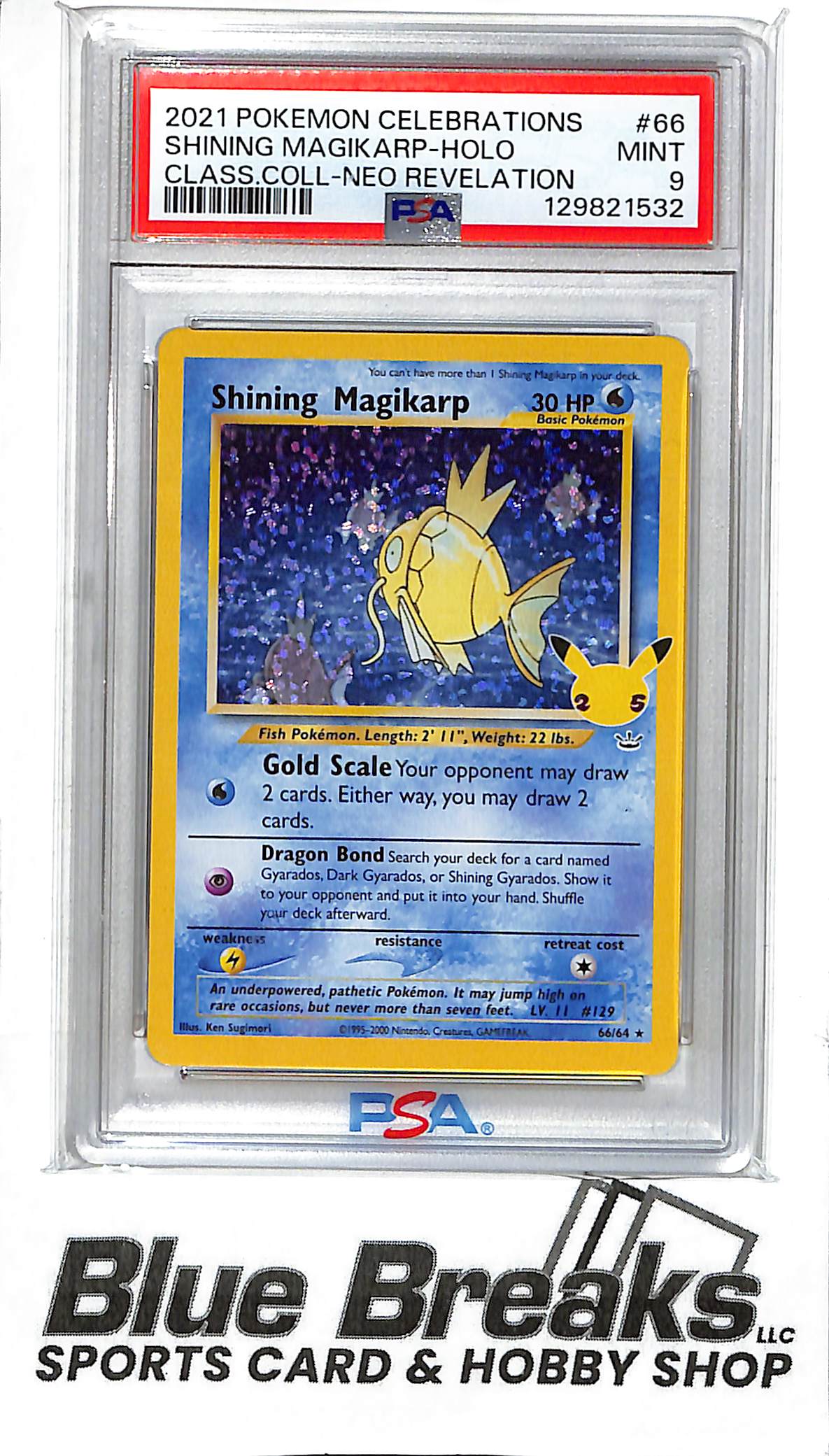 2021 Pokémon Celebrations - Classic Collection - Neo Revelation - Shining Magikarp - Holo - #66 - PSA 9