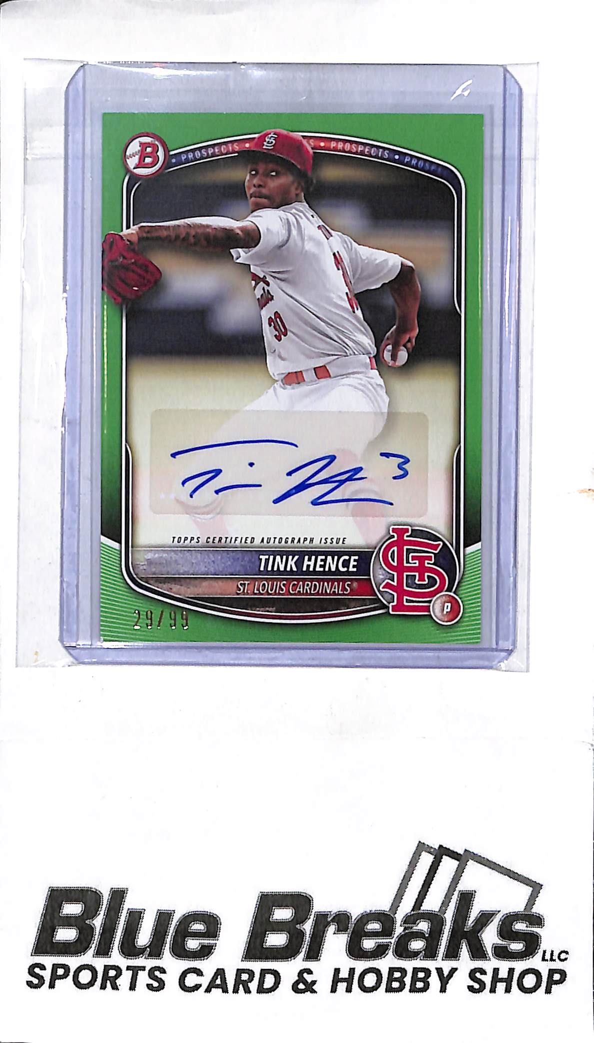 2025 Bowman - green - Tink Hence - auto - 29/99 - #BPA-TH - baseball - Cardinals
