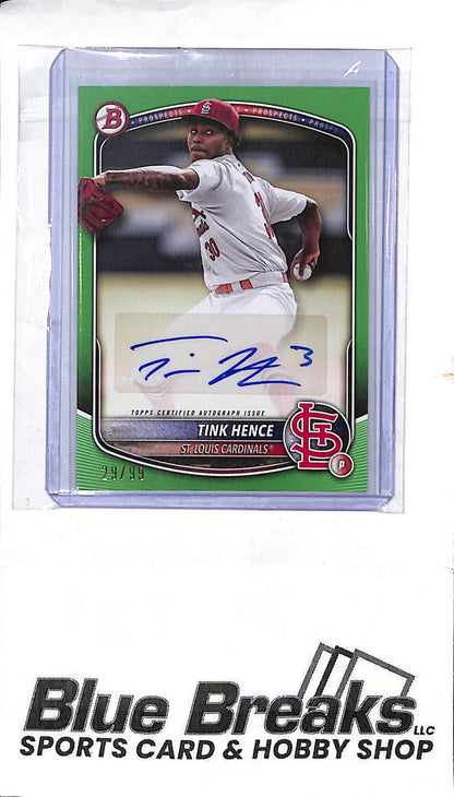 2025 Bowman - green - Tink Hence - auto - 29/99 - #BPA-TH - baseball - Cardinals